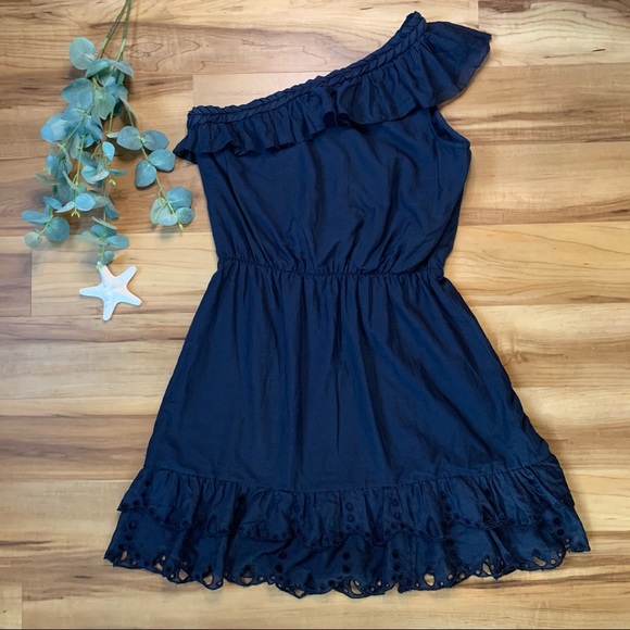Kas New York Women’s Navy Blue One Shoulder Eyelet Ruffle Dress, Size Medium - Picture 7 of 12